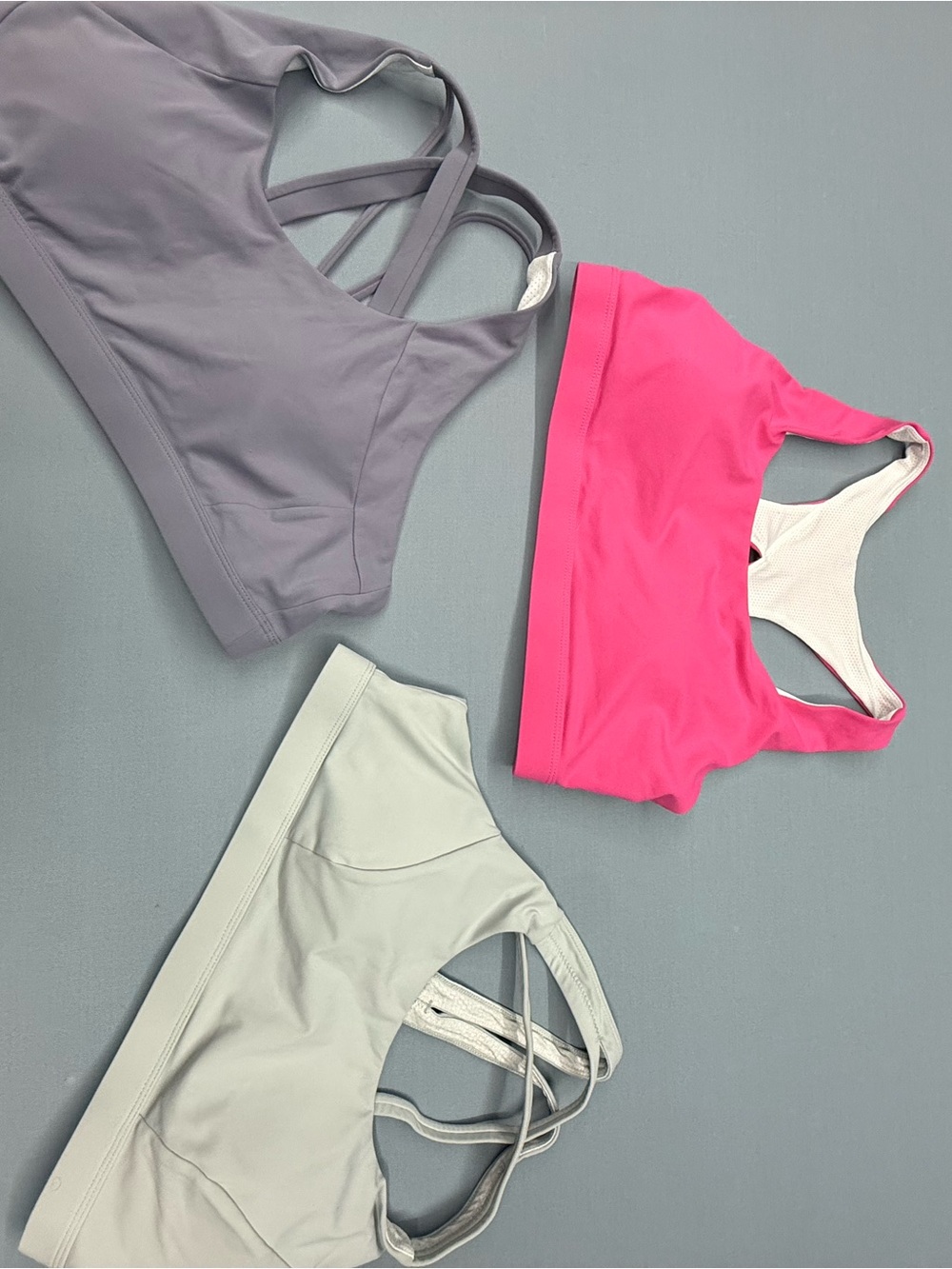 Three-Pack Women’s Sports Bra Set - Pink, Gray, Light Gray